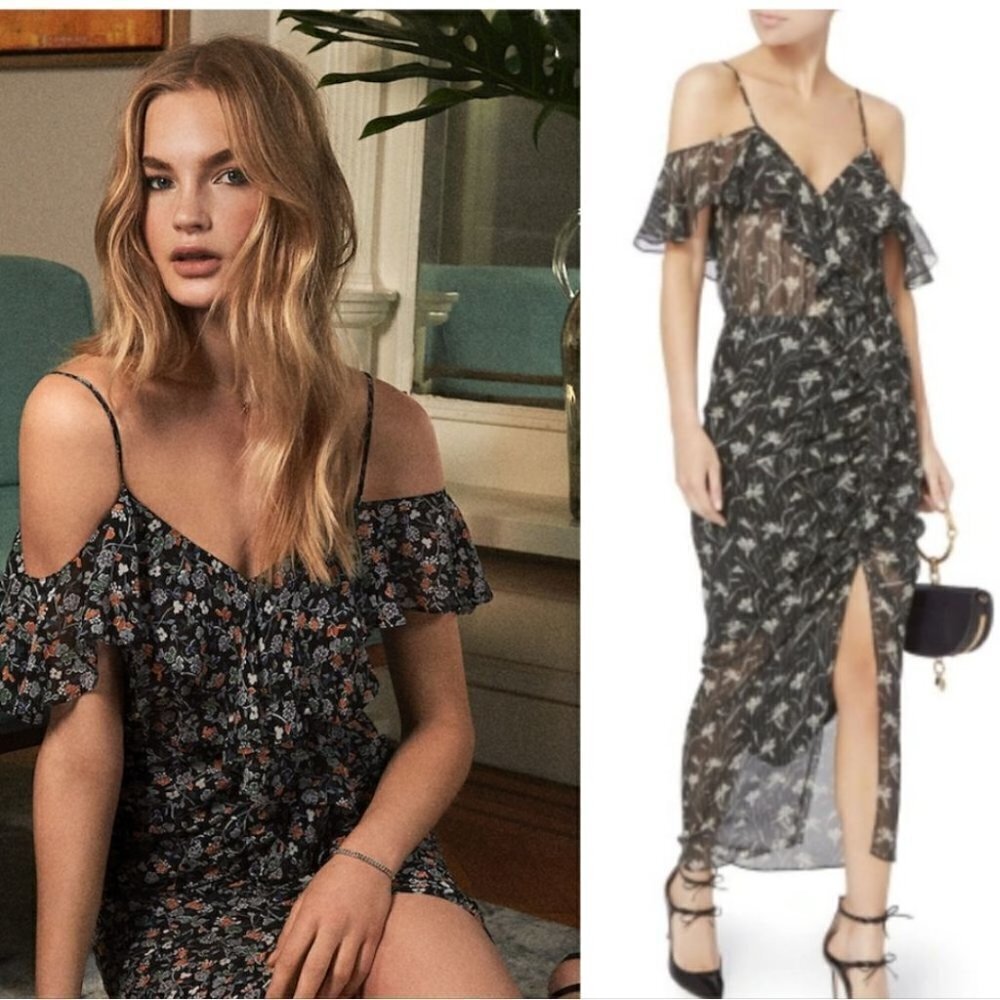 NWT Veronica Beard | Marilyn Cold Shoulder Ruffle Midi Dress